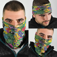Macaw Parrot Brazil Neck Gaiter Maracas Seamless Tropical Flowers