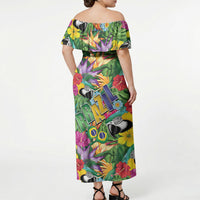 Macaw Parrot Brazil Off Shoulder Maxi Dress Maracas Seamless Tropical Flowers