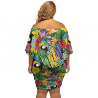 Macaw Parrot Brazil Off Shoulder Short Dress Maracas Seamless Tropical Flowers