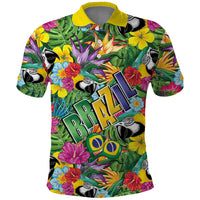 Macaw Parrot Brazil Polo Shirt Maracas Seamless Tropical Flowers