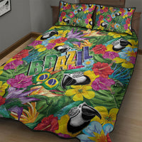Macaw Parrot Brazil Quilt Bed Set Maracas Seamless Tropical Flowers