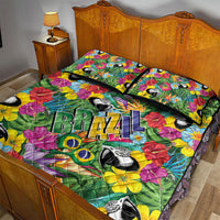 Macaw Parrot Brazil Quilt Bed Set Maracas Seamless Tropical Flowers