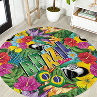 Macaw Parrot Brazil Round Carpet Maracas Seamless Tropical Flowers