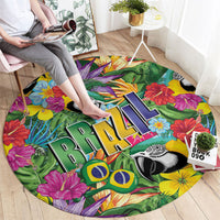 Macaw Parrot Brazil Round Carpet Maracas Seamless Tropical Flowers