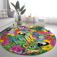 Macaw Parrot Brazil Round Carpet Maracas Seamless Tropical Flowers