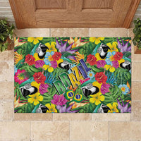 Macaw Parrot Brazil Rubber Doormat Maracas Seamless Tropical Flowers