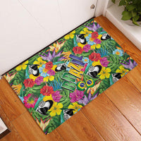 Macaw Parrot Brazil Rubber Doormat Maracas Seamless Tropical Flowers