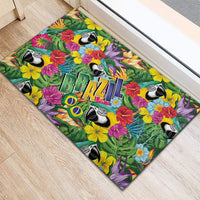 Macaw Parrot Brazil Rubber Doormat Maracas Seamless Tropical Flowers