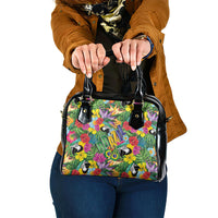 Macaw Parrot Brazil Shoulder Handbag Maracas Seamless Tropical Flowers