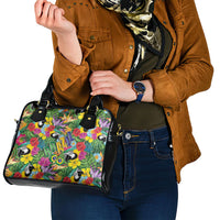 Macaw Parrot Brazil Shoulder Handbag Maracas Seamless Tropical Flowers