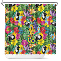 Macaw Parrot Brazil Shower Curtain Maracas Seamless Tropical Flowers