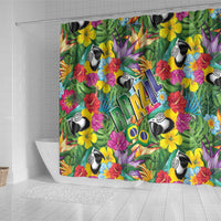Macaw Parrot Brazil Shower Curtain Maracas Seamless Tropical Flowers