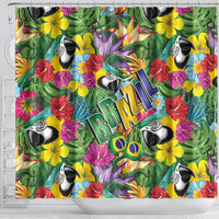 Macaw Parrot Brazil Shower Curtain Maracas Seamless Tropical Flowers