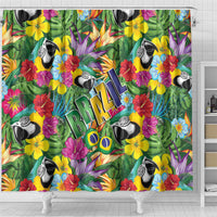 Macaw Parrot Brazil Shower Curtain Maracas Seamless Tropical Flowers