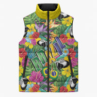 Macaw Parrot Brazil Sleeveless Puffer Jacket Maracas Seamless Tropical Flowers