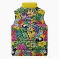 Macaw Parrot Brazil Sleeveless Puffer Jacket Maracas Seamless Tropical Flowers