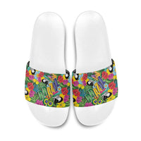 Macaw Parrot Brazil Slide Sandals Maracas Seamless Tropical Flowers