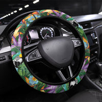 Macaw Parrot Brazil Steering Wheel Cover Maracas Seamless Tropical Flowers