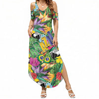 Macaw Parrot Brazil Summer Maxi Dress Maracas Seamless Tropical Flowers
