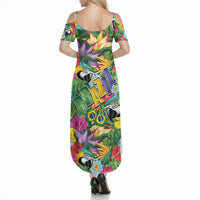 Macaw Parrot Brazil Summer Maxi Dress Maracas Seamless Tropical Flowers