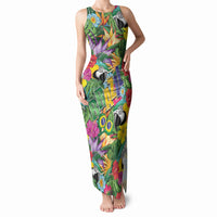 Macaw Parrot Brazil Tank Maxi Dress Maracas Seamless Tropical Flowers