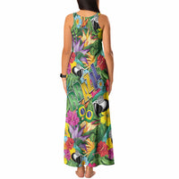 Macaw Parrot Brazil Tank Maxi Dress Maracas Seamless Tropical Flowers