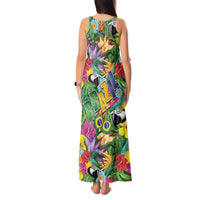 Macaw Parrot Brazil Tank Maxi Dress Maracas Seamless Tropical Flowers