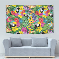 Macaw Parrot Brazil Tapestry Maracas Seamless Tropical Flowers