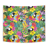 Macaw Parrot Brazil Tapestry Maracas Seamless Tropical Flowers