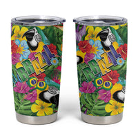 Macaw Parrot Brazil Tumbler Cup Maracas Seamless Tropical Flowers
