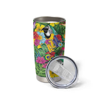 Macaw Parrot Brazil Tumbler Cup Maracas Seamless Tropical Flowers