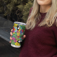 Macaw Parrot Brazil Tumbler Cup Maracas Seamless Tropical Flowers