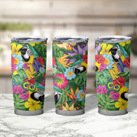 Macaw Parrot Brazil Tumbler Cup Maracas Seamless Tropical Flowers