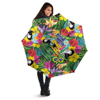Macaw Parrot Brazil Umbrella Maracas Seamless Tropical Flowers