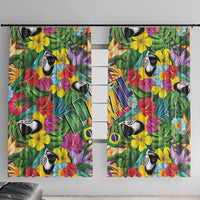 Macaw Parrot Brazil Window Curtain Maracas Seamless Tropical Flowers