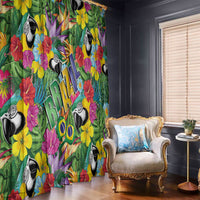 Macaw Parrot Brazil Window Curtain Maracas Seamless Tropical Flowers