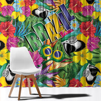 Macaw Parrot Brazil Window Curtain Maracas Seamless Tropical Flowers