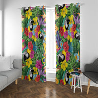 Macaw Parrot Brazil Window Curtain Maracas Seamless Tropical Flowers