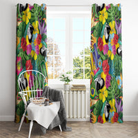 Macaw Parrot Brazil Window Curtain Maracas Seamless Tropical Flowers