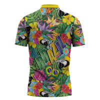 Macaw Parrot Brazil Zipper Polo Shirt Maracas Seamless Tropical Flowers