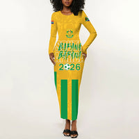 South Africa Soccer 2026 Custom Long Sleeve Bodycon Dress Bafana Bafana Kaofela Protea Yellow