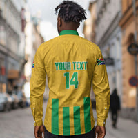 South Africa Soccer 2026 Custom Long Sleeve Button Shirt Bafana Bafana Kaofela Protea Yellow
