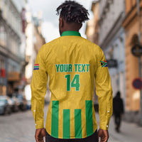 South Africa Soccer 2026 Custom Long Sleeve Button Shirt Bafana Bafana Kaofela Protea Yellow