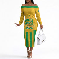 South Africa Soccer 2026 Custom Off The Shoulder Long Sleeve Dress Bafana Bafana Kaofela Protea Yellow