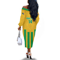 South Africa Soccer 2026 Custom Off The Shoulder Long Sleeve Dress Bafana Bafana Kaofela Protea Yellow