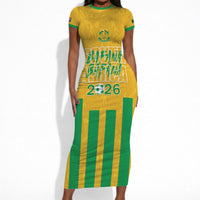 South Africa Soccer 2026 Custom Short Sleeve Bodycon Dress Bafana Bafana Kaofela Protea Yellow