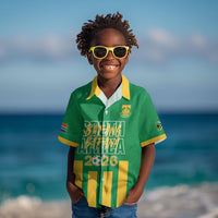 South Africa Soccer 2026 Custom Kid Hawaiian Shirt Bafana Bafana Kaofela Protea Green