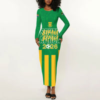 South Africa Soccer 2026 Custom Long Sleeve Bodycon Dress Bafana Bafana Kaofela Protea Green
