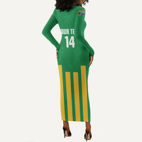 South Africa Soccer 2026 Custom Long Sleeve Bodycon Dress Bafana Bafana Kaofela Protea Green