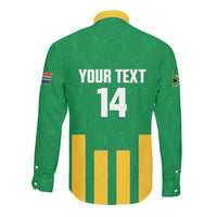 South Africa Soccer 2026 Custom Long Sleeve Button Shirt Bafana Bafana Kaofela Protea Green